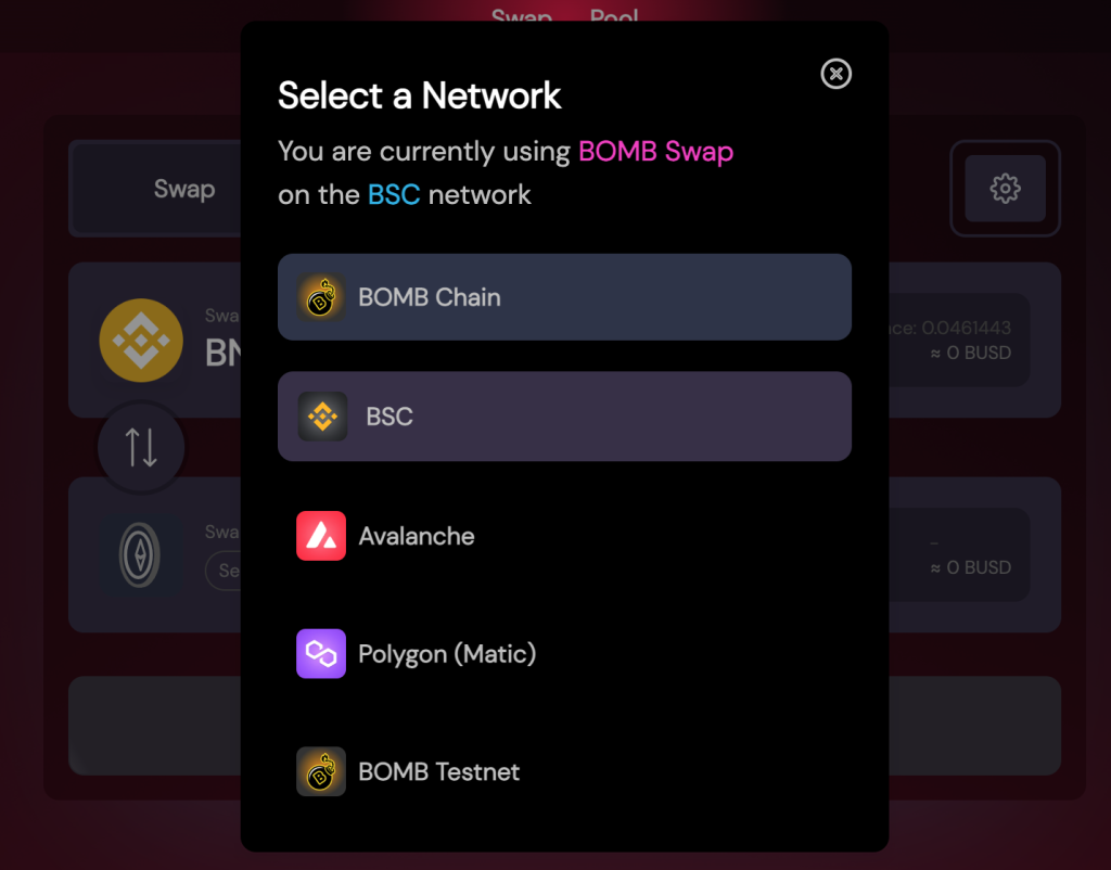 BOMB Chain now on swap page