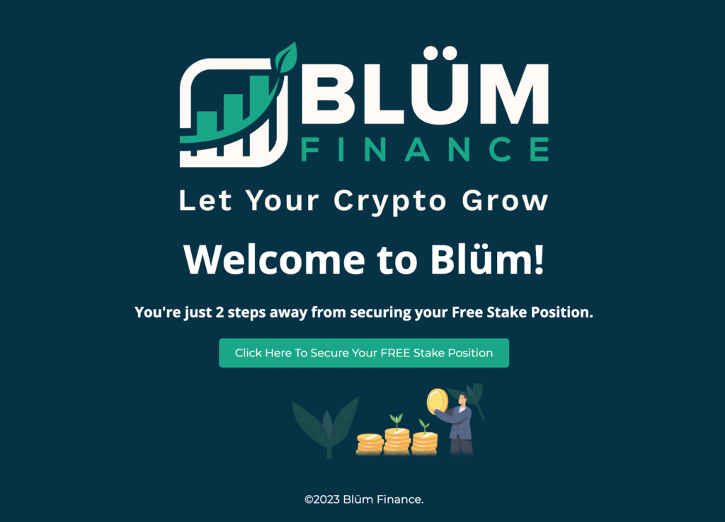 Screenshot of Blüm Thank You Page for Free Stake Position Ads